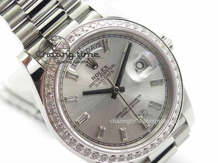 MiroTime 0116 Minimalist Day Date 40mm SS BP Maker Best Edition Diamond Bezel Silver Dial On SS Bracelet A 3697